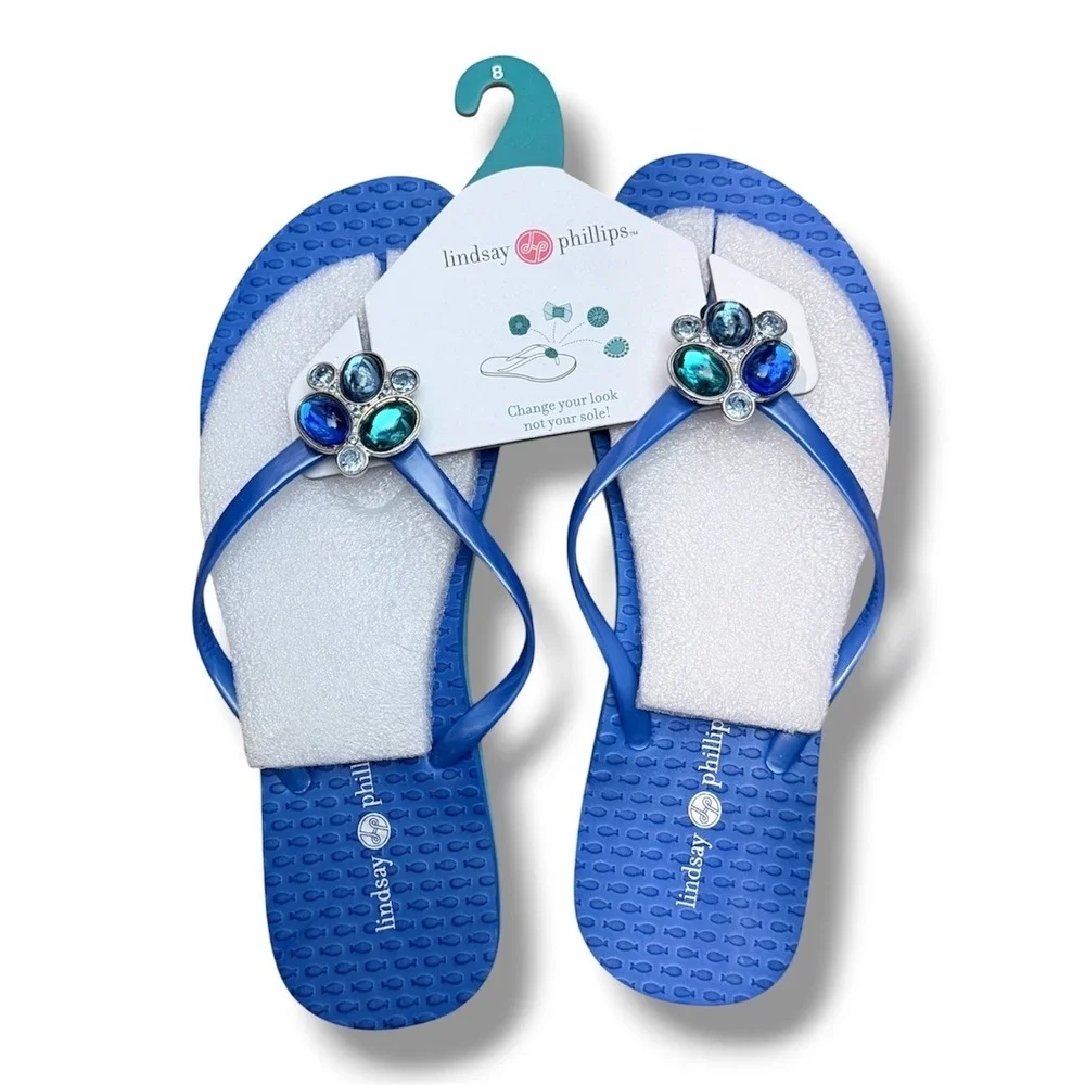 Lindsay Phillips Embellished Flip Flops Kelli Princess Blue Sz 8 sandals